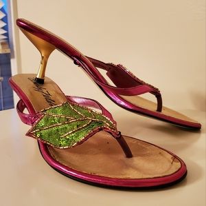 Beverly Feldman leaf shoes, beaded and gold
